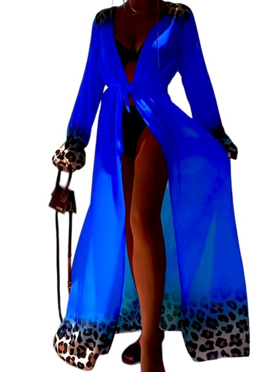 LONG KIMONO WITH LEOPARD DETAIL