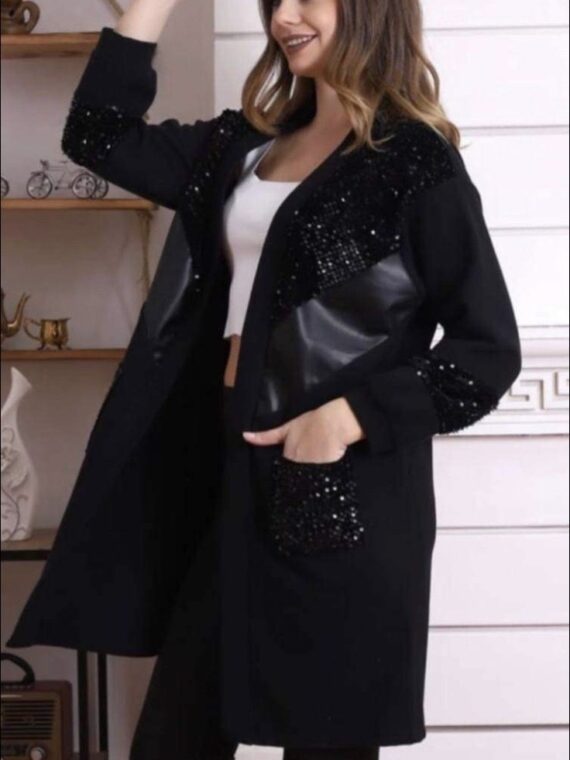 JACKET WITH SEQUINS AND LEATHER