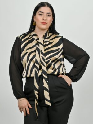 ΜΠΛΟΥΖΑ ΜΕ ΓΡΑΒΑΤΑ ΚΑΙ ΔΙΑΦΑΝΗ ΜΑΝΙΚΙΑ